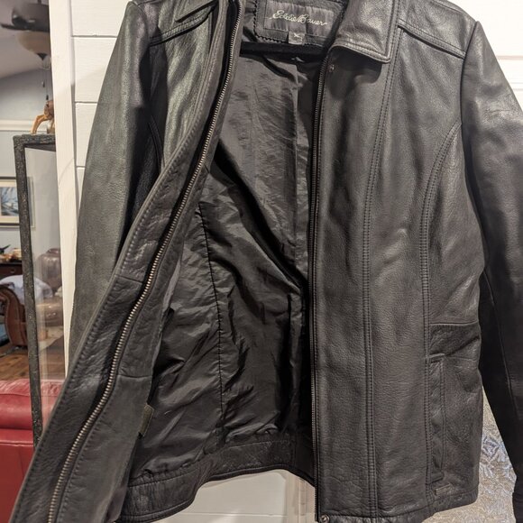 Eddie Bauer Women's Buffalo Leather Jacket Coat Lined Pockets - Picture 5 of 12